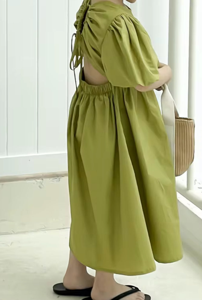 Puff Sleeve Cotton Midi Dress