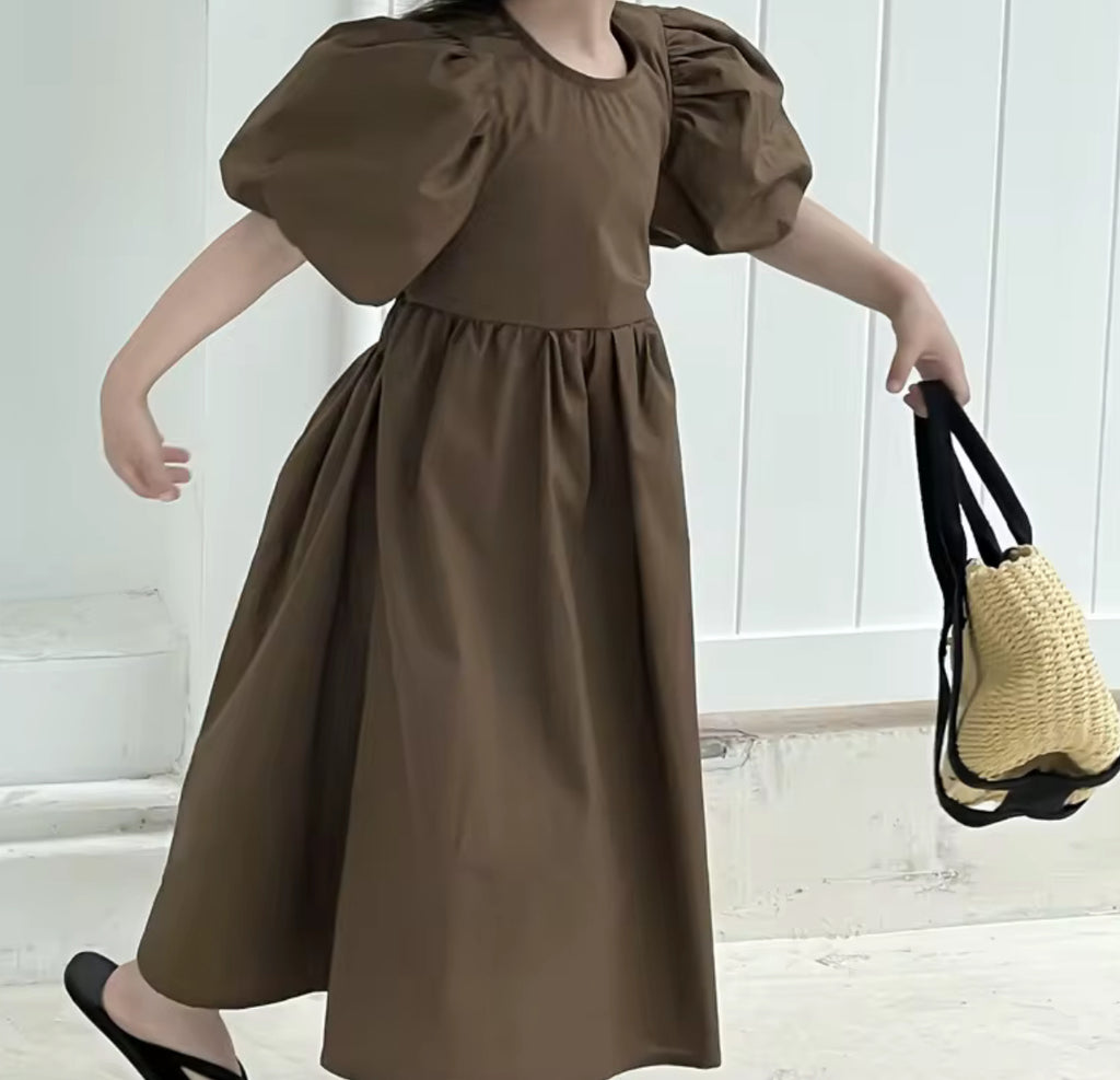 Puff Sleeve Cotton Midi Dress