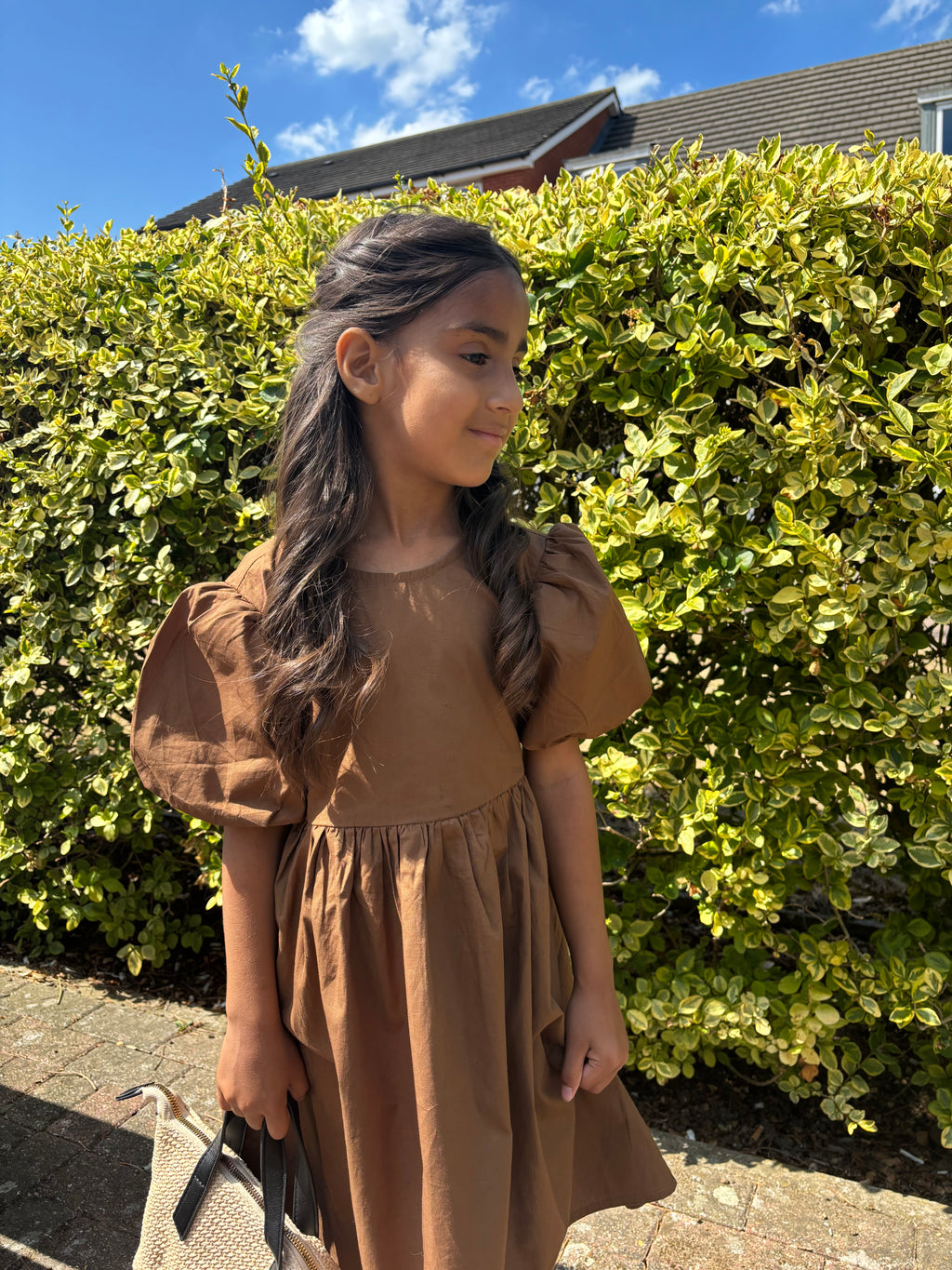 Puff Sleeve Cotton Midi Dress